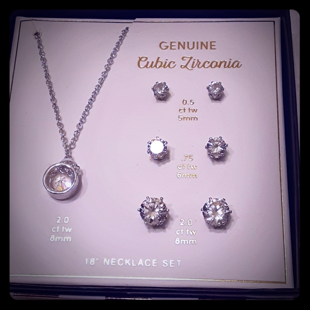 Genuine cubic zirconia necklace and earring set